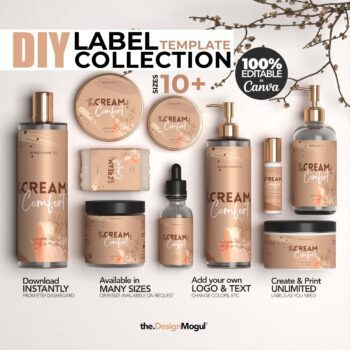 Cream of Comfort -DIY Editable Skincare Product Label Template - Body Butter / Beard Oils / Essential Oil Labels, Cosmetic Label Template Bundle