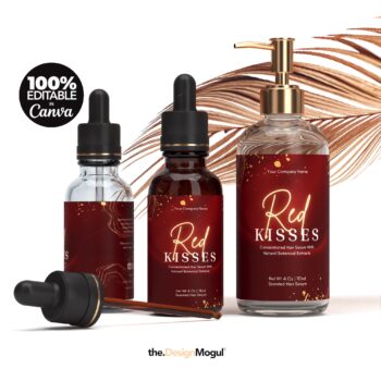 Red Kisses - Minimalist Editable Cosmetic Label Template, DIY Canva Label Template